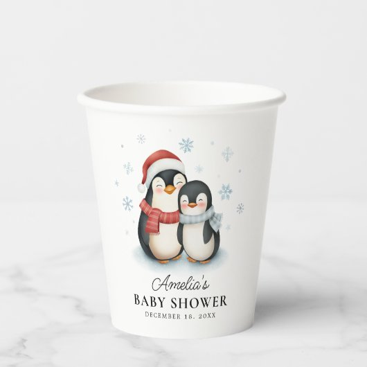Schattigee Winter Pinguïn Familie Kerst Baby showe Papieren Bekers (Voorkant)