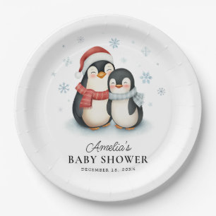 Schattigee Winter Pinguïn Familie Kerst Baby showe Papieren Bordje