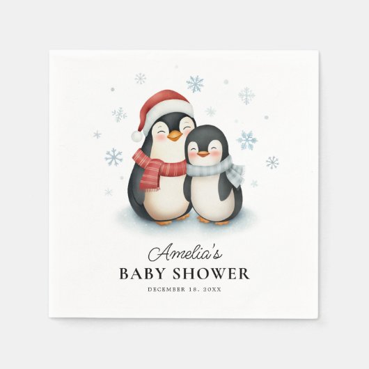 Schattigee Winter Pinguïn Familie Kerst Baby showe Servet (Voorkant)