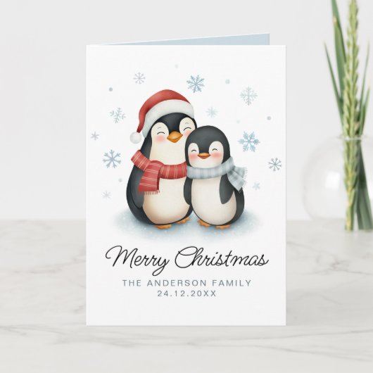 Schattigee Winter Pinguïn Familie Kerstmis Kaart (Voorkant)