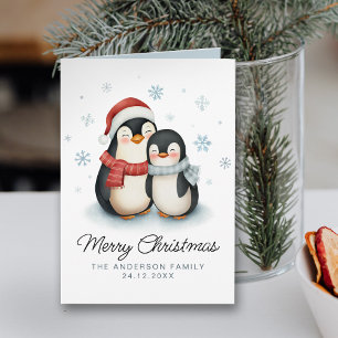 Schattigee Winter Pinguïn Familie Kerstmis Kaart