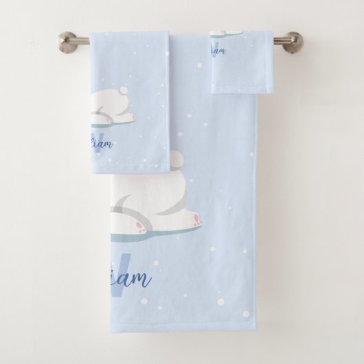 Schattigee Winter Polar Beer Custom Naam Kinder Ha Bad Handdoek (Insitu)