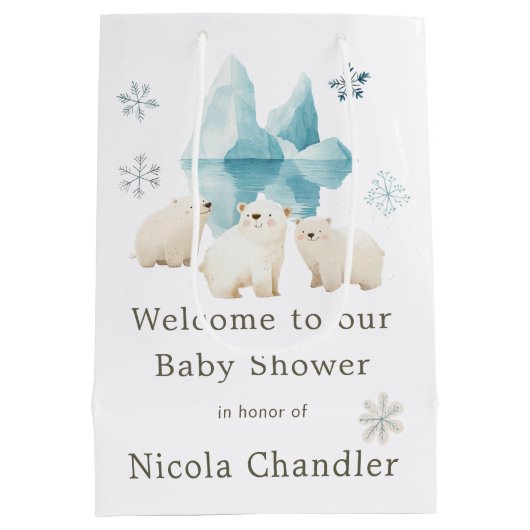 Schattigee winter Polar Beren Baby shower Medium Cadeauzakje (Achterkant)