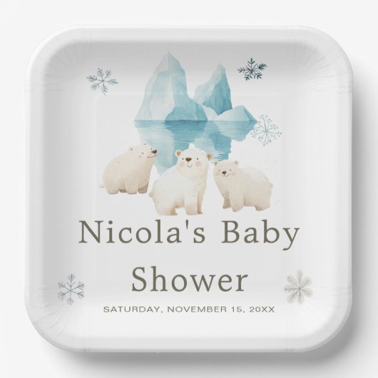 Schattigee winter Polar Beren Baby shower Papieren Bordje (Voorkant)