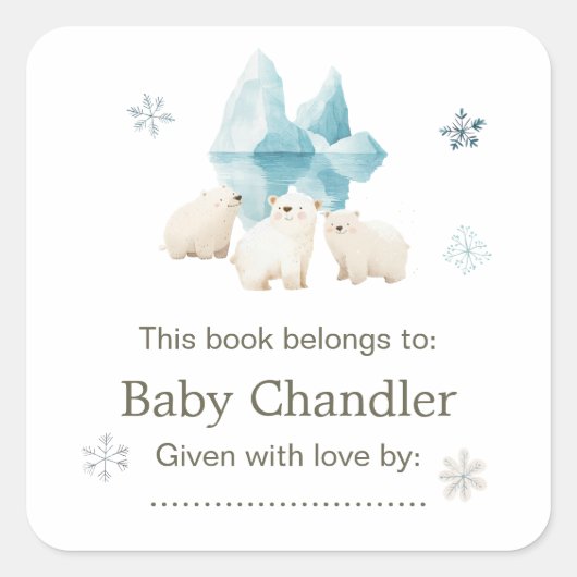 Schattigee winter Polar Beren Baby shower Vierkante Sticker (Voorkant)