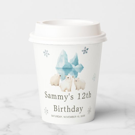 Schattigee Winter Polar Beren Verjaardagsfeest Papieren Bekers (Achterkant)