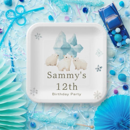Schattigee Winter Polar Beren Verjaardagsfeest Papieren Bordje (Feest)