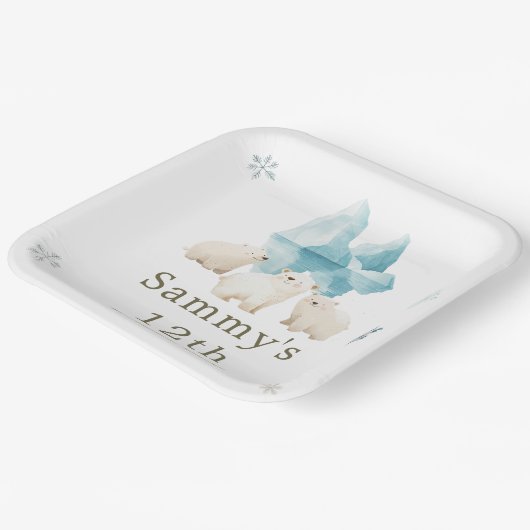 Schattigee Winter Polar Beren Verjaardagsfeest Papieren Bordje (Gebogen)