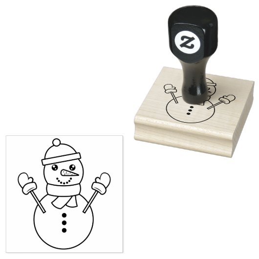 Schattigee Winter Sneeuwman Cartoon Illustratie Fe Rubberstempel (Gestempeld)