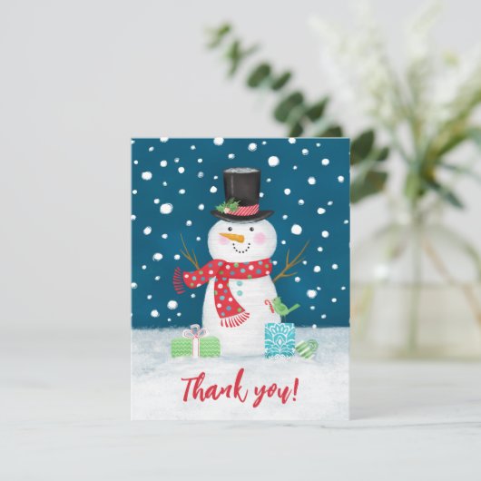 Schattigee Winter Sneeuwman Kerstmis Dank u Feestdagenkaart (Staand voorkant)