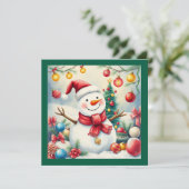 Schattigee Winter Sneeuwman Vrolijk Kerstfeest Nie Feestdagenkaart (Staand voorkant)