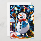 Schattigee Winter Sneeuwman Vrolijk Kerstfeest Nie Feestdagenkaart (Voorkant / Achterkant)