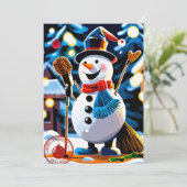 Schattigee Winter Sneeuwman Vrolijk Kerstfeest Nie Feestdagenkaart (Staand voorkant)