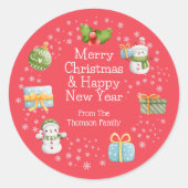 Schattigee Winter Sneeuwman Vrolijke Kerstmis Stic Ronde Sticker (Voorkant)
