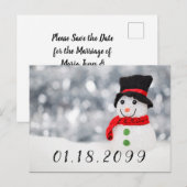 Schattigee Winter Sneeuwman w Rode sjaal en Zwarte Aankondigingskaart (Voorkant / Achterkant)