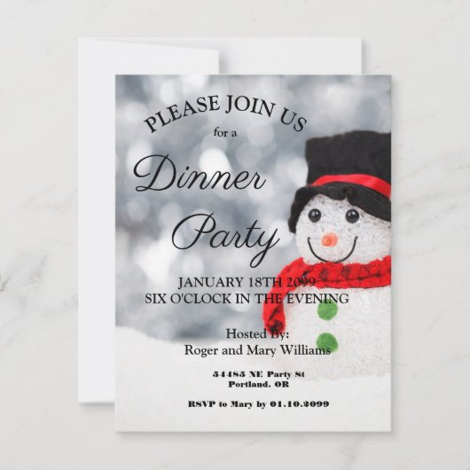 Schattigee Winter Snowman Dinner Party Uitnodiging (Voorkant)