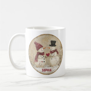Schattigee Winter Snowman Hart Naam toevoegen Koffiemok