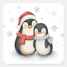 Schattigee winter thema pinguïn familie kerst