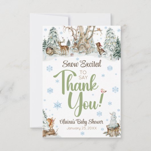 Schattigee Winter Woodland Animals Snowflake Baby  Bedankkaart (Voorkant)