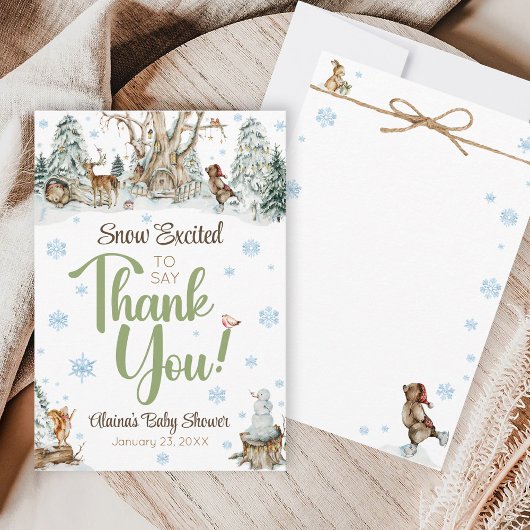 Schattigee Winter Woodland Animals Snowflake Baby  Bedankkaart