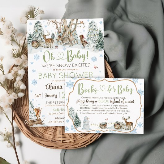 Schattigee Winter Woodland Animals Snowflake Baby  Informatiekaartje