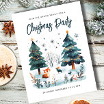 Schattigee Winter Woodland kerstfeest uitnodiging<br><div class="desc">Schattigee Winter Wonderland Kerstfeest briefkaart uitnodiging. Voor het stel of de familie die een kerstfeest drinken houden. Het ontwerp is voorzien van een schattige waterverf winterbosscène. Gemakkelijk gepersonaliseerd op de voor- en achterkant met uw tekstkeuze.</div>