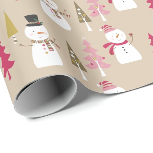 SCHATTIGEE WINTER WOODLAND SNEEUWMAN KERST CADEAUPAPIER (Rol Hoek)