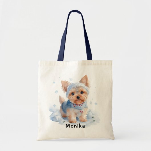 Schattigee winter Yorkshire Terrier Dog gepersonal Tote Bag (Voorkant)