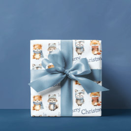 Schattigee winterdieren Blue Fa La Merry Christmas Cadeaupapier