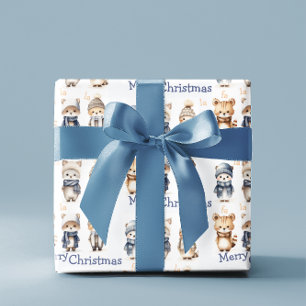 Schattigee winterdieren Fa La La Merry Christmas Cadeaupapier