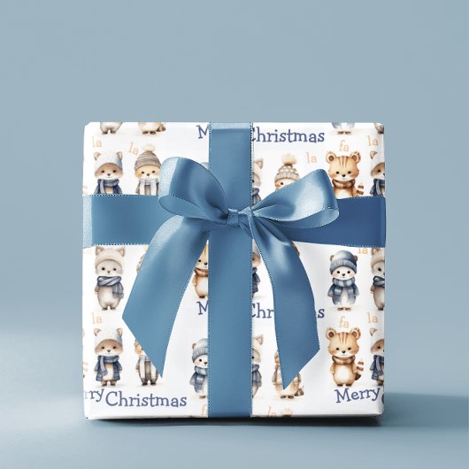 Schattigee winterdieren Fa La La Merry Christmas Cadeaupapier