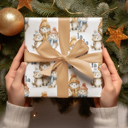 Schattigee winterdieren Waterverf Kinder kerst Cadeaupapier