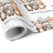 Schattigee winterdieren Waterverf Vrolijk Kerstfee Cadeaupapier (Rol Hoek)