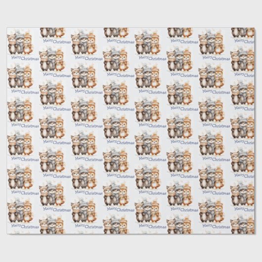 Schattigee winterdieren Waterverf Vrolijk Kerstfee Cadeaupapier (Vlak)