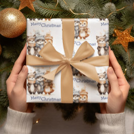 Schattigee winterdieren Waterverf Vrolijk Kerstfee Cadeaupapier