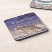 Schattigee winterfotografie van White Arctic Fox Bier Onderzetter (Linkerzijde)