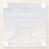 Schattigee winterfotografie van White Arctic Fox Glazen Onderzetter (Achterkant)