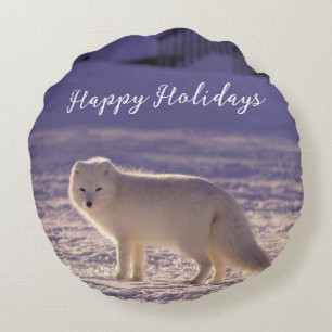 Schattigee winterfotografie van White Arctic Fox Rond Kussen