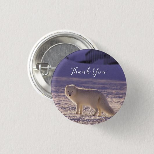 Schattigee winterfotografie van White Arctic Fox Ronde Button 3,2 Cm (Voorkant /achterkant)