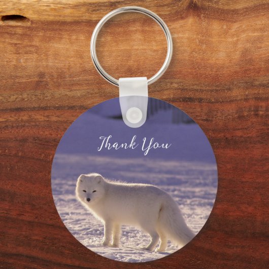 Schattigee winterfotografie van White Arctic Fox Sleutelhanger (Achterkant)