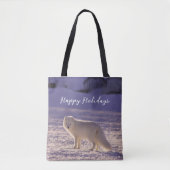 Schattigee winterfotografie van White Arctic Fox Tote Bag (Voorkant)