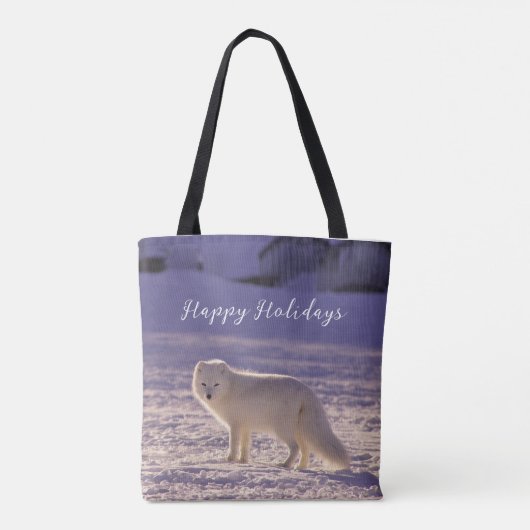 Schattigee winterfotografie van White Arctic Fox Tote Bag (Achterkant)