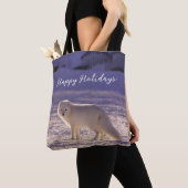 Schattigee winterfotografie van White Arctic Fox Tote Bag (Dichtbij)