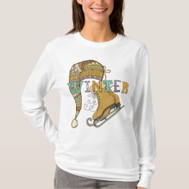 Schattigee winterijs schaatsen kous pet illustrati t-shirt