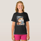 Schattigee winterkat met Beanie Cozy Kawaii Animal T-shirt (Voorkant volledig)