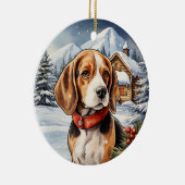 Schattigee winterkerst Beagle Keramisch Ornament (Rechts)