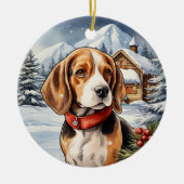 Schattigee winterkerst Beagle Keramisch Ornament (Voorkant)
