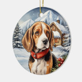 Schattigee winterkerst Beagle Keramisch Ornament (Links)