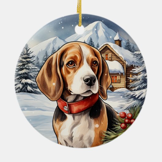 Schattigee winterkerst Beagle Keramisch Ornament (Achterkant)