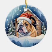 Schattigee winterkerst buldog keramisch ornament (Voorkant)
